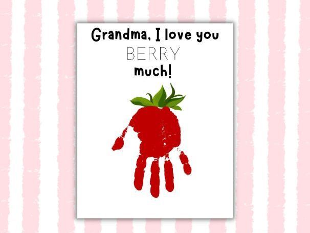 Grandparents Day Grandma Strawberry Handprint Craft | Printable Keepsake