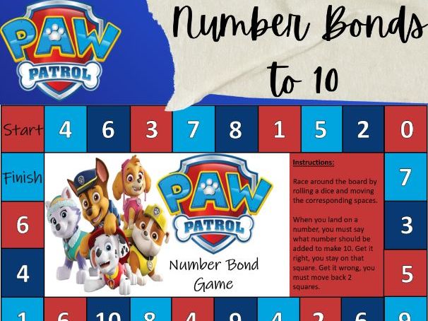 Paw Patrol Number Bonds to 10 Game