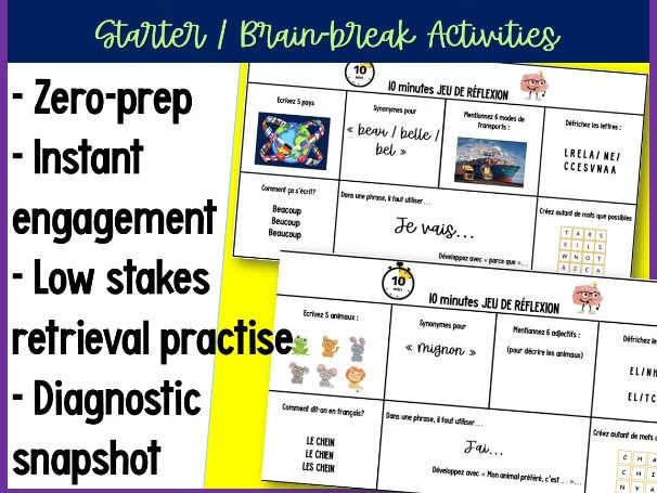 French Retrieval Activities - Bell-ringers / Starters / Brain Teasers