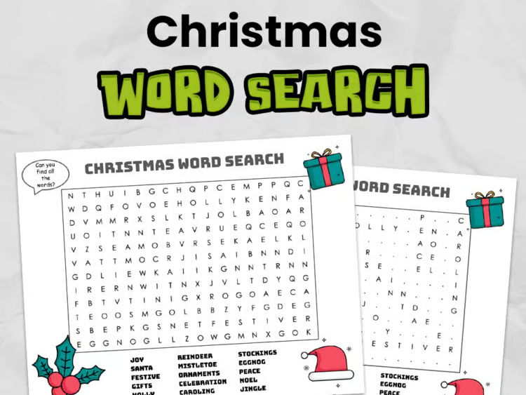 Christmas Word Search | Printable festive Activity Worksheet for Elementary