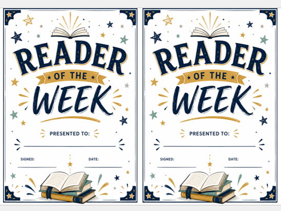 Reader of the Week Certificate / Printable Reading Award