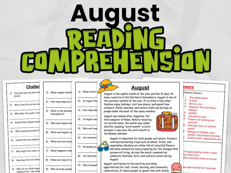 August Reading Comprehension | Differentiated Reading Passage & Questions | KS2 English Worksheets