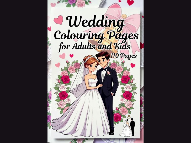 Wedding Colouring Pages for Adults and Kids, Bride & Groom, Printable Digital Instant Download PDF