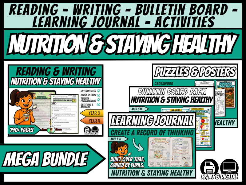 Nutrition | Mega Bundle | Science + ELA, Journal & Bulletin Board+