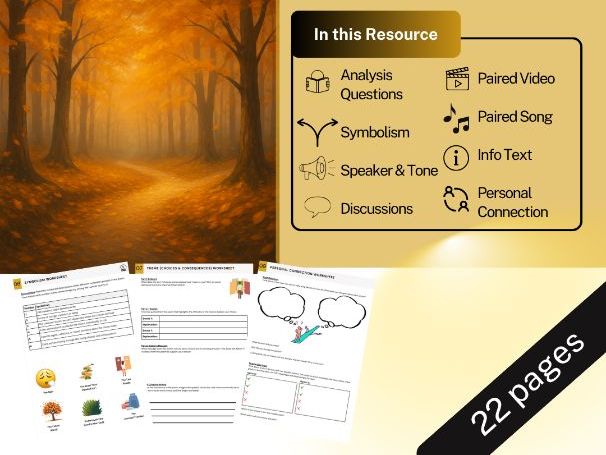 The Road Not Taken by Robert Frost - Poetry Lesson Plan Worksheets, Paired Song, Video, Text