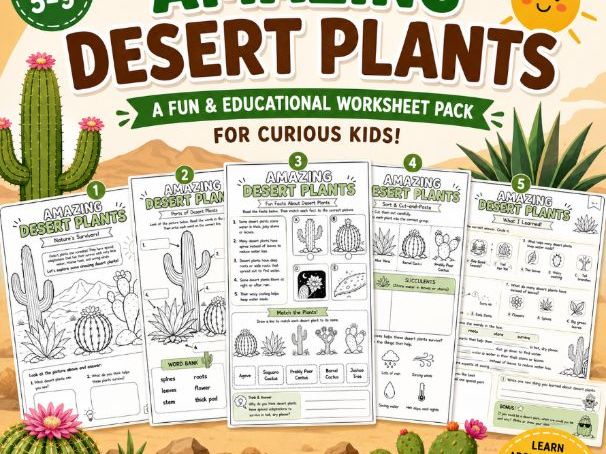 Amazing Desert Plants | Printable Worksheets for Kids | Ages 5–9