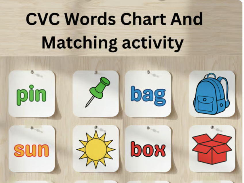 30 CVC Words Matching Activity | Kindergarten Phonics Center| Cut, Color & Match