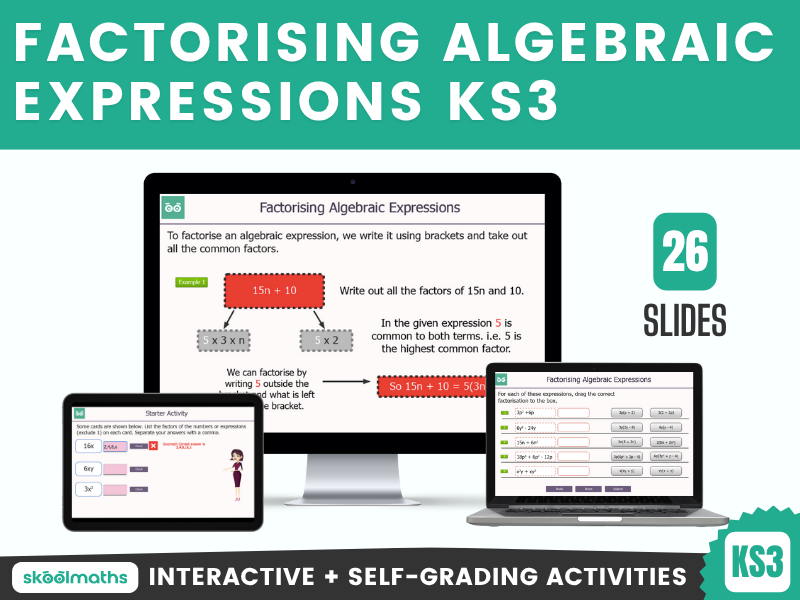 Factorisation - Year 8 Interactive Lesson and Activities | Algebraic Expressions