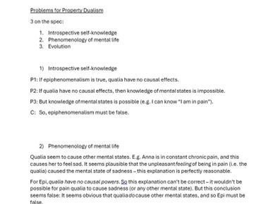 A Level Philosophy Dualism revision worksheet