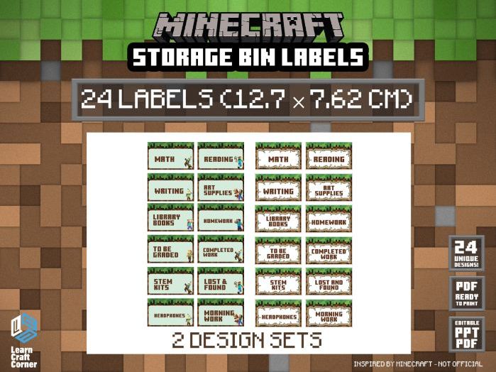 Minecraft-Inspired Storage Bin Labels – Editable, 2 Designs