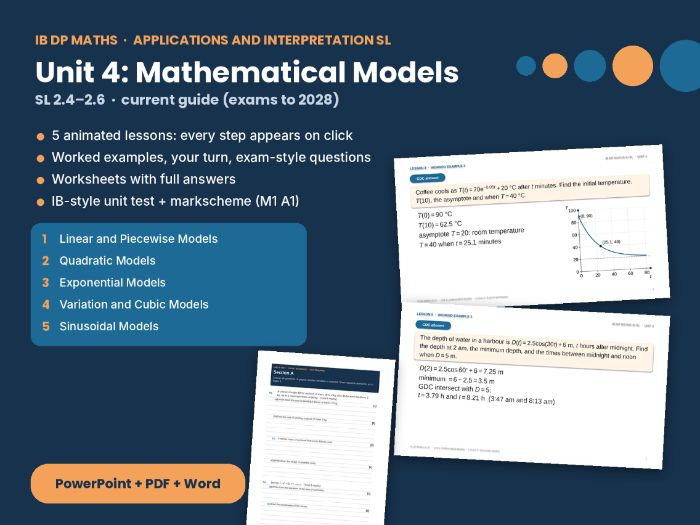 IB Maths AI SL Mathematical Models – Unit 4: linear, quadratic, exponential, sinusoidal, IB test