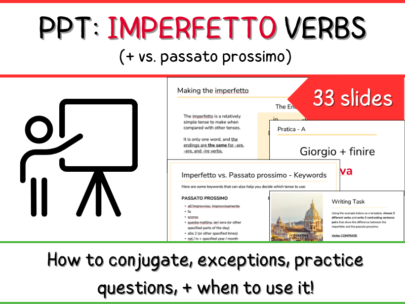 Italian Imperfetto Verbs - PPT Presentation - Conjugation, Practice, When to use it