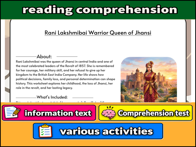 Rani Lakshmibai Warrior Queen of Jhansi & Comprehension Test
