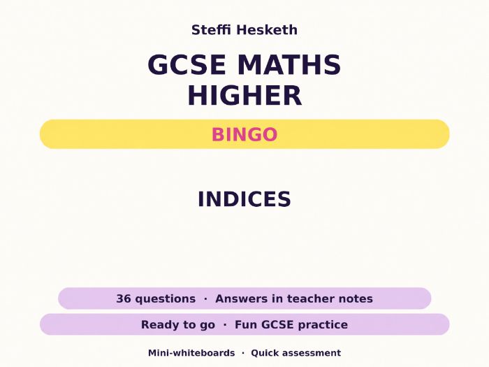 Indices GCSE Maths Higher Bingo