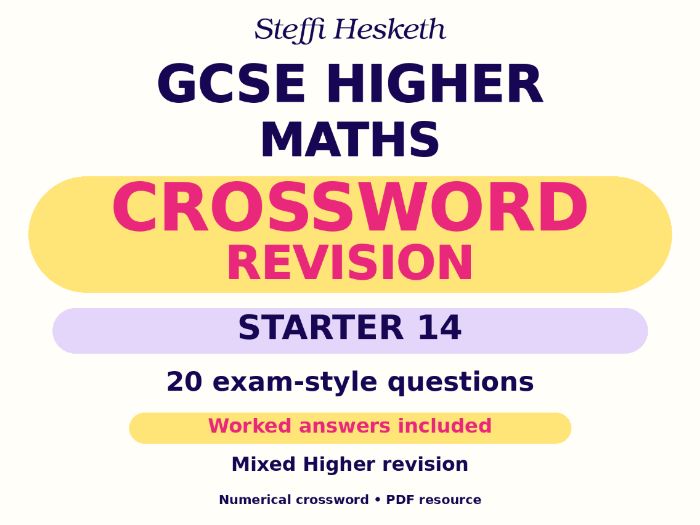 GCSE Higher Maths Crossword Revision Starter 14