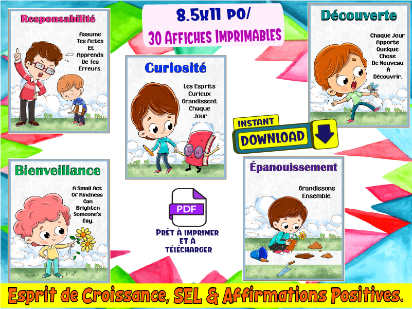 30 Affiches Imprimables-Esprit de Croissance, SEL & Affirmations Positives.