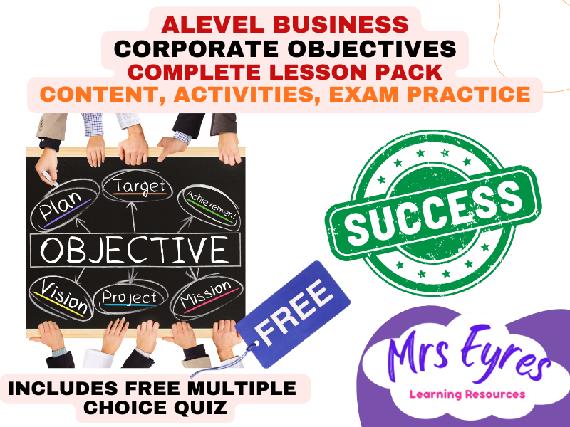 A Level Business 3.1.1 Corporate Objectives Complete Lesson Pack plus FREE MCQ Quiz