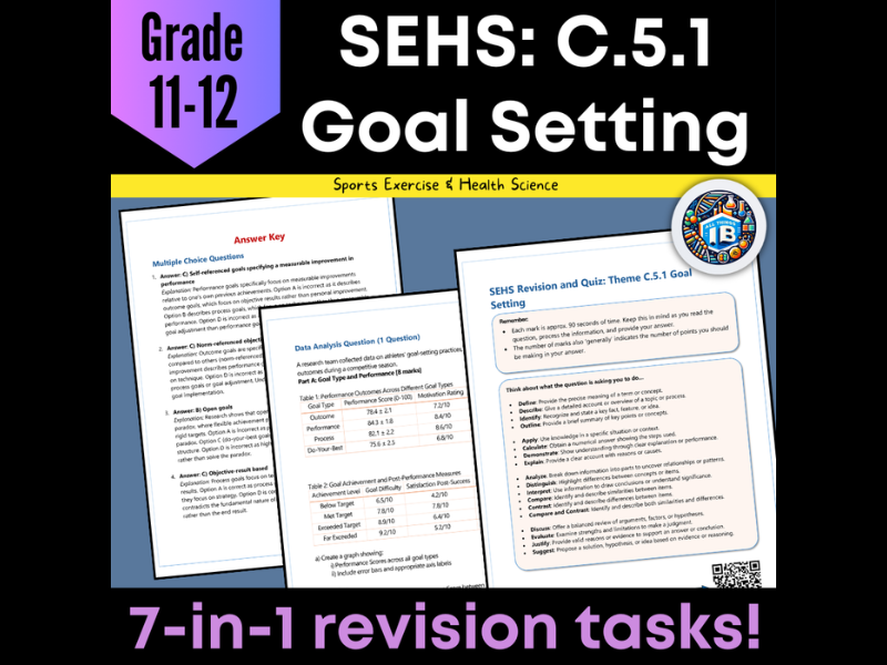 IB DP Sports Science (SEHS): C5.1 Goal Setting – Quiz & Revision Worksheets 2026