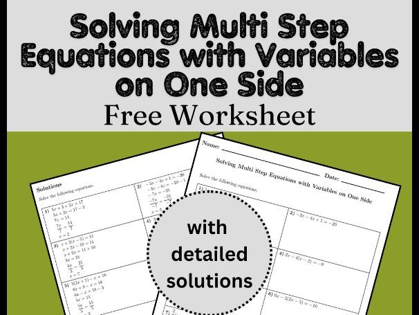 Solving Multi Step Equations with Variables on One Side Free Worksheet