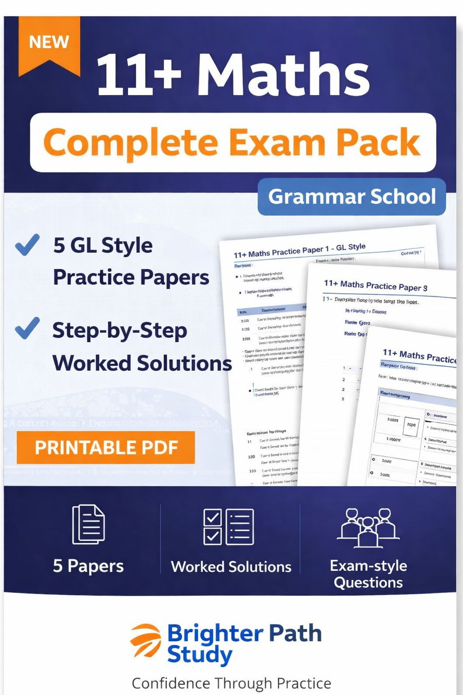 11+ Maths Complete Exam Pack – 5 Grammar School Practice Papers (GL Style) + Worked Solutions