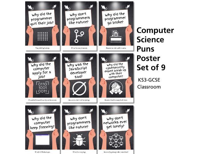 Computer Science Puns Poster Set | Fun Classroom Display (9 Posters)