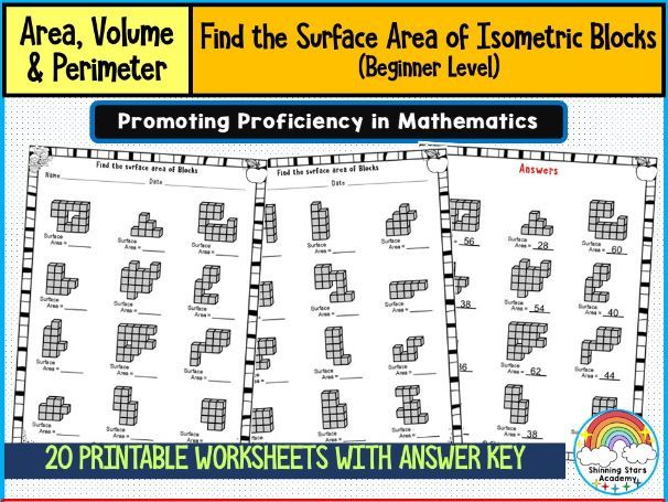 Find the Area of Isometric Blocks – Worksheets & Practice Activities