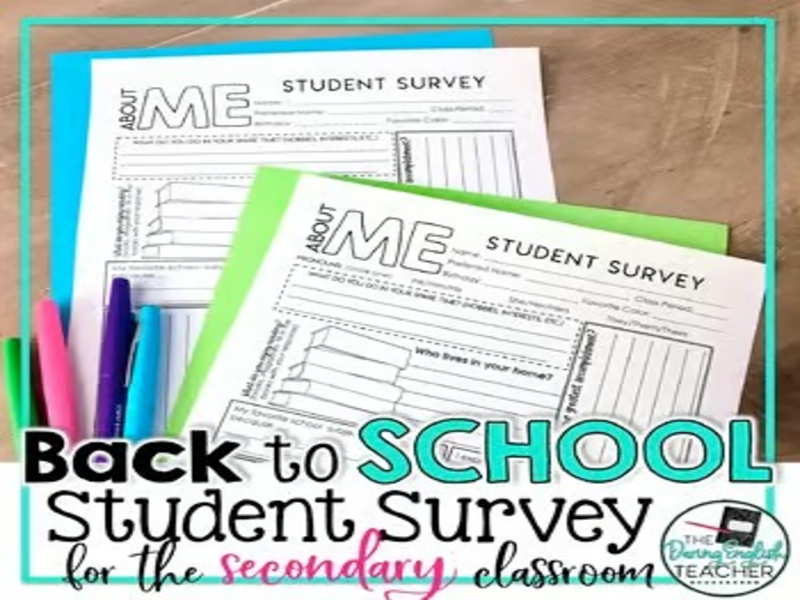 Back to School Student Survey - All About Me Survey for Middle and High School