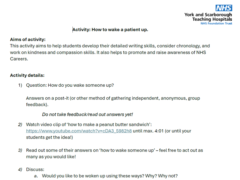 'How to wake a patient' - Detailed Writing Activity
