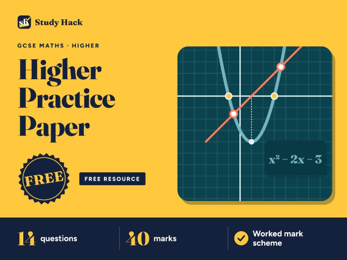 FREE GCSE Maths Higher Non-Calculator Practice Paper (40 Marks, Worked Mark Scheme)