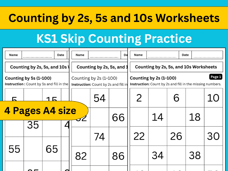 Counting by 2s, 5s and 10s Worksheets | KS1 Skip Counting Practice