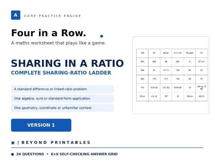 Sharing in a Ratio Four in a Row | Complete Sharing-Ratio Ladder | Level 35 Version 1 | Maths Game