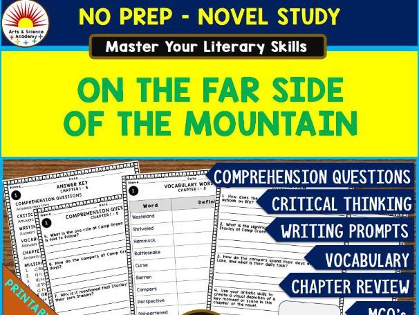 ON THE FAR SIDE OF THE MOUNTAIN Novel Study Comprehension, Critical Thinking, Vocab, MCQs, True or F