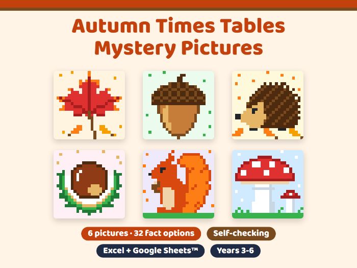Autumn Times Tables Mystery Pictures