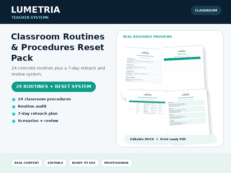 Classroom Routines & Procedures Reset Pack | 24 Editable Routines + 7-Day Reteach System