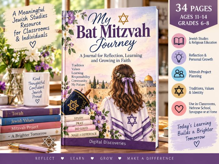 Bat Mitzvah Journal & Jewish Studies Reflection Resource | Ages 11–14 | Religious Education & Hebrew