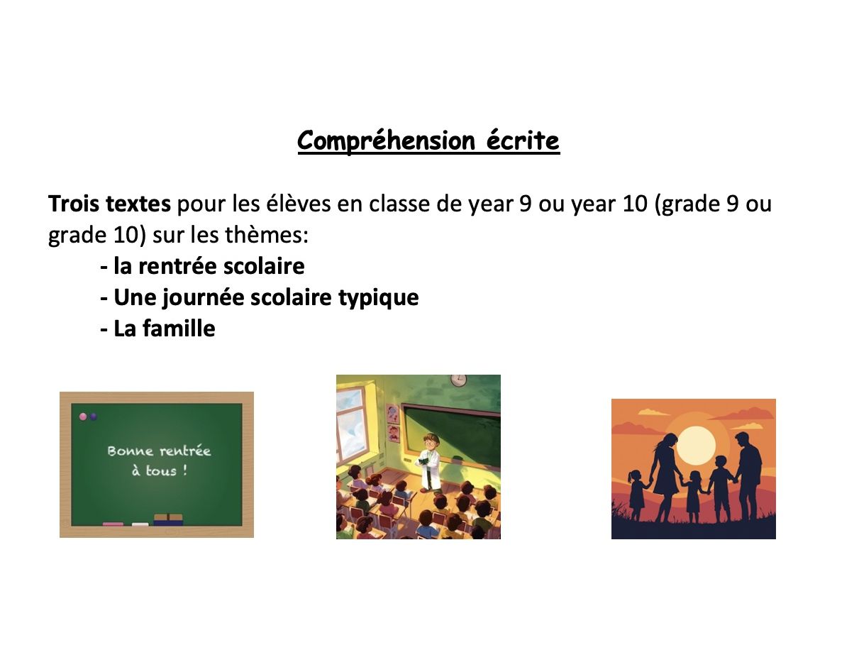 Reading bundle (year 10 or 11 - grade 9 or 10): la famille, la rentrée ...