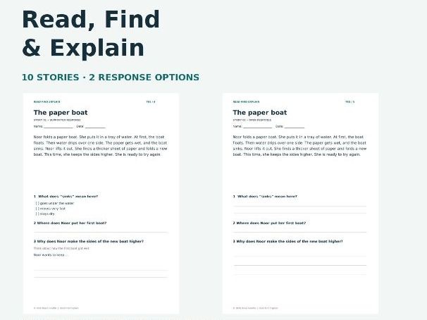 Year 2 Reading Comprehension: Short Stories