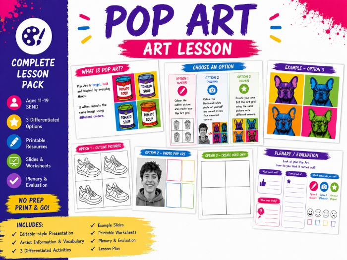 Andy Warhol Pop Art: Lesson plan, ppt, activity pack