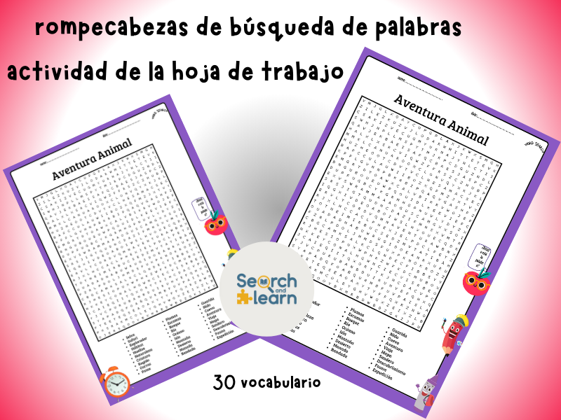 Animal Adventure Word Search Puzzle In Spanish Worksheet + Key Answer