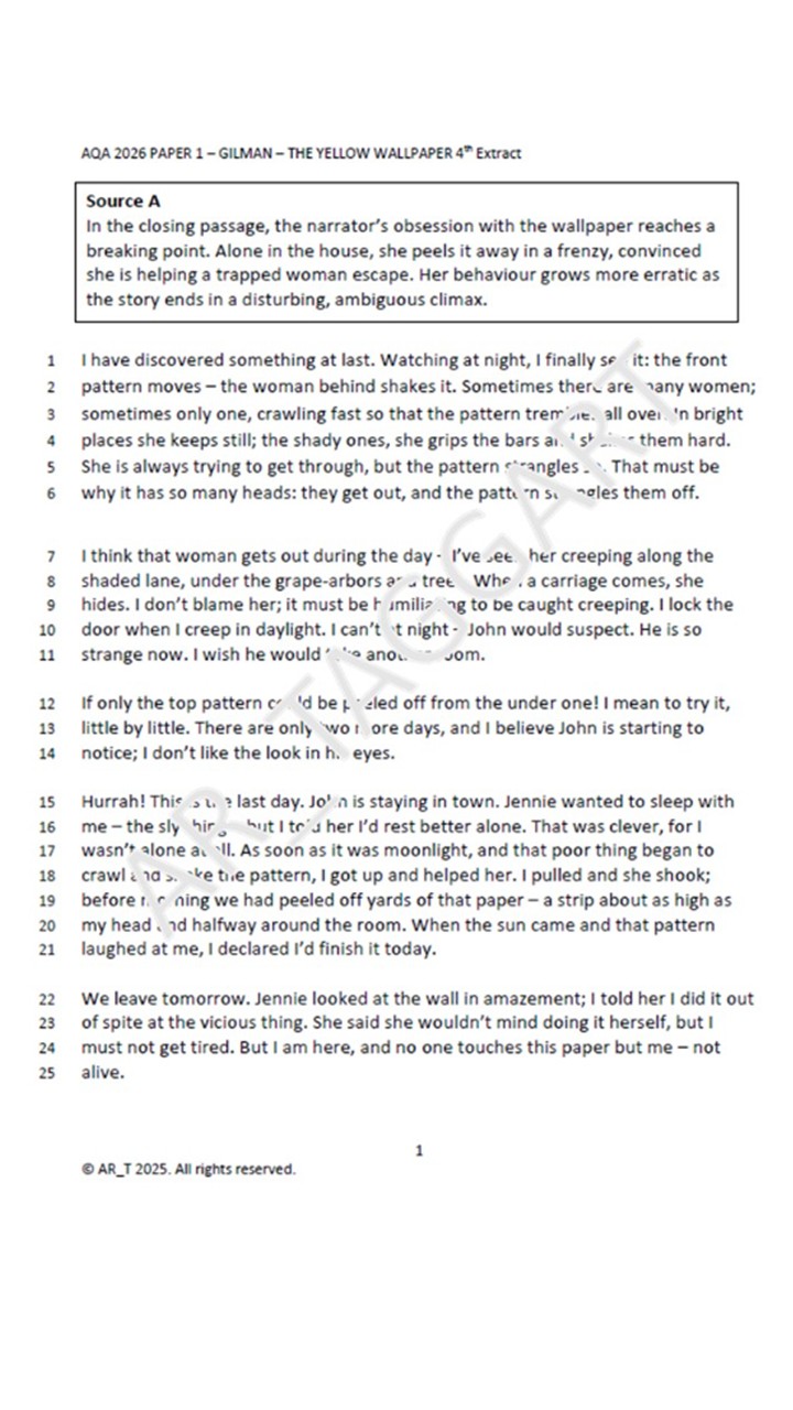 One AQA GCSE English Language Paper 1 Mock | Q4 Plan - (Gil-iv ...