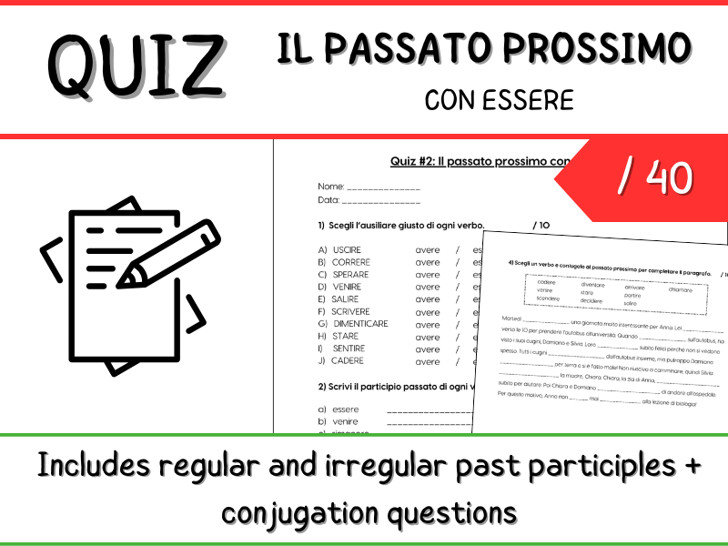 QUIZ - Il passato prossimo con essere - conjugation + past participles (PDF/DOC)