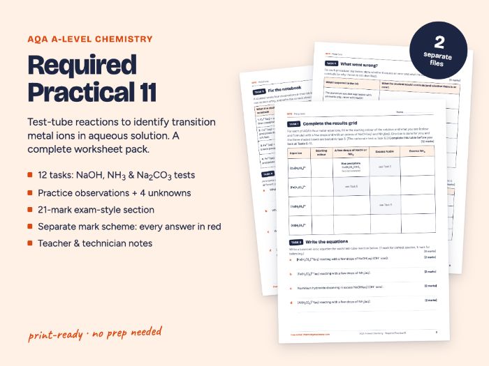 AQA A-level Chemistry RP11 Metal Ion Tests Worksheet