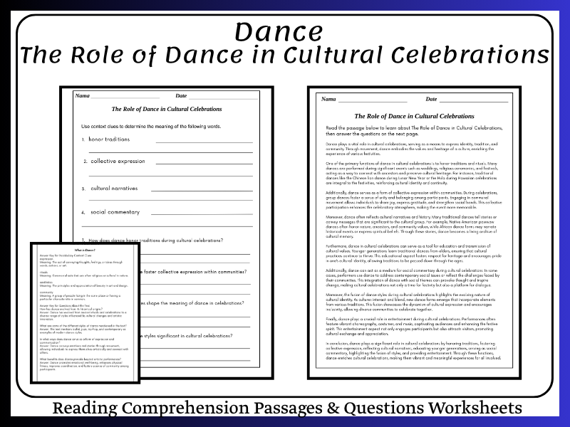The Role of Dance in Cultural Celebrations Reading Comprehension Passages & Questions Worksheets
