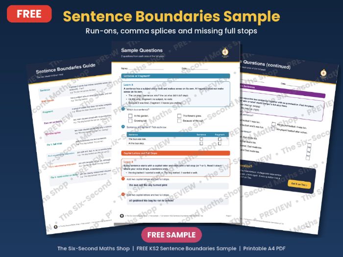 FREE KS2 Sentence Boundaries Intervention Sample - Run-ons and Comma Splices