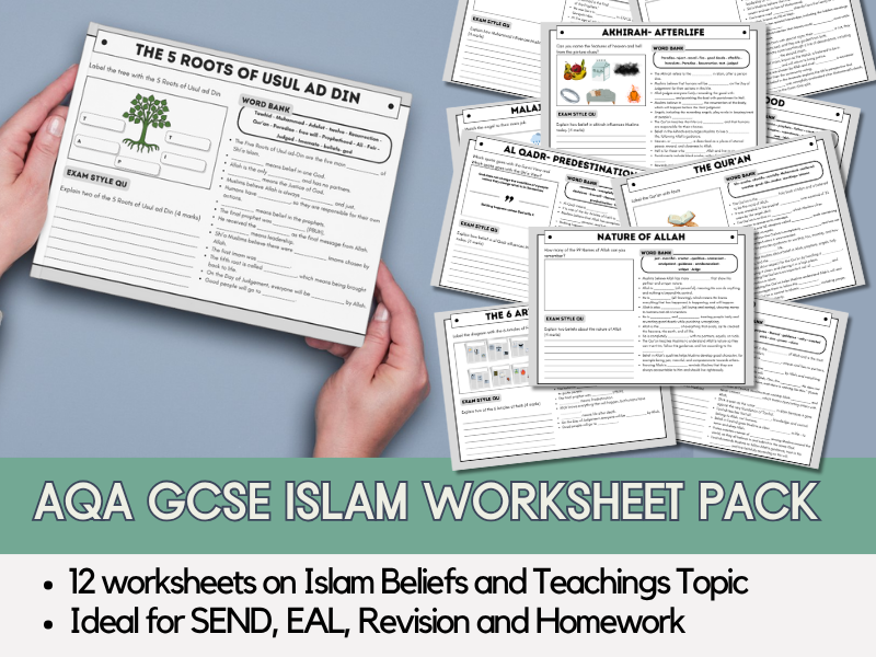 GCSE RS AQA Islam Beliefs and Teachings Worksheet Pack