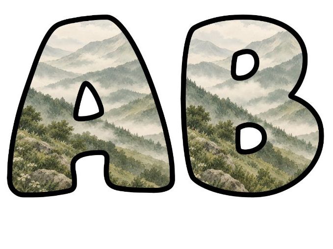 Misty Mountains Watercolour Bubble Letters | Geography Topic Bulletin Board Letters