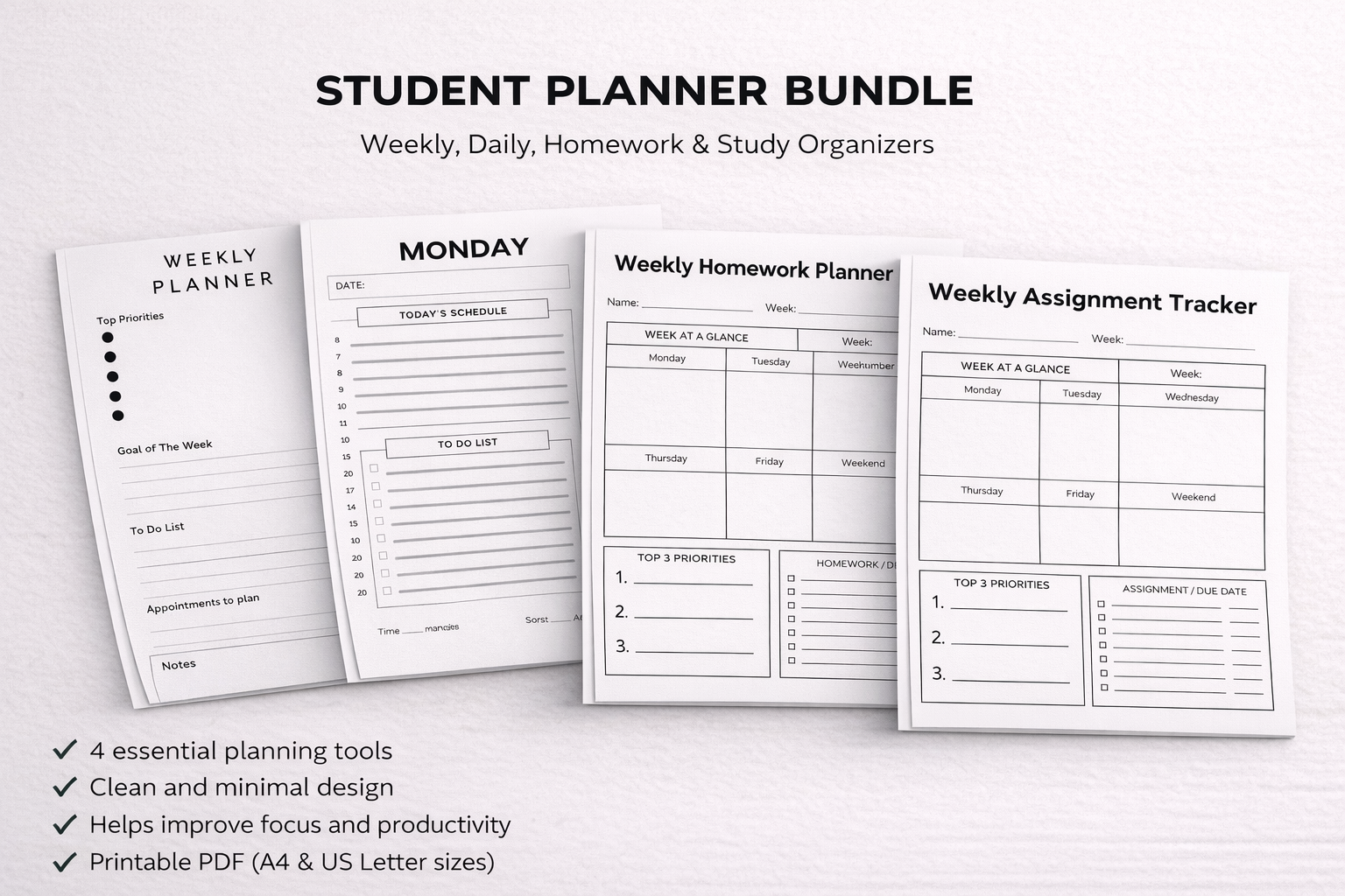 Student Planner Bundle | Weekly, Daily, Homework & Study Organizers