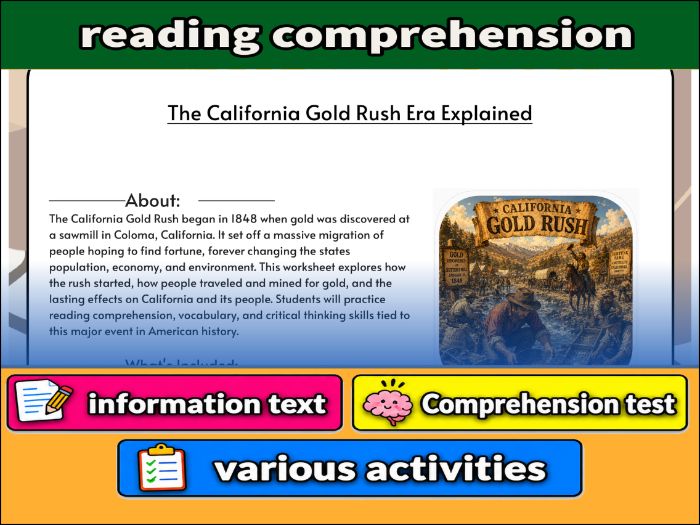 The California Gold Rush Era Explained - reading comprehension & Activities