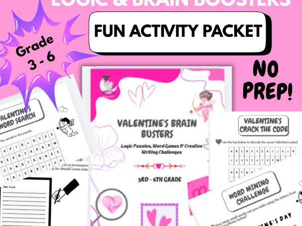Valentine's Day Logic Puzzles & Brain Busters | 3rd-6th Grade | No Prep.