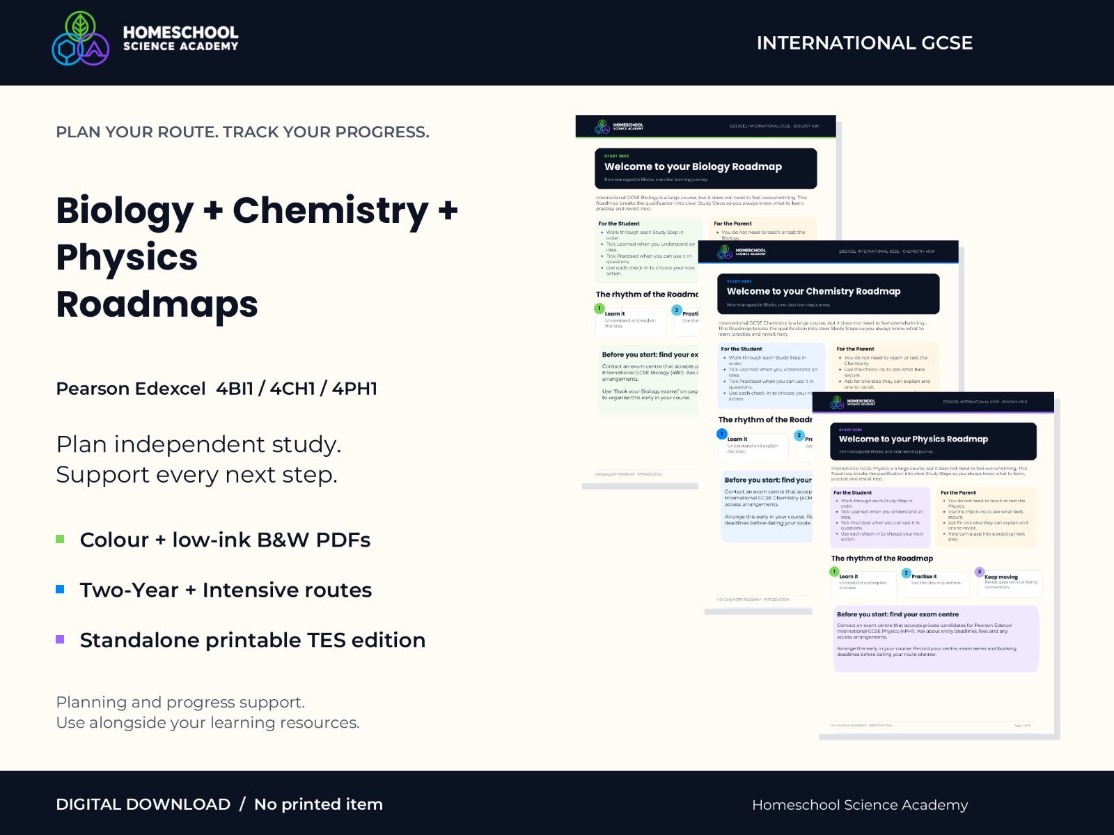 Edexcel iGCSE Science Roadmaps Bundle: Biology, Chemistry & Physics